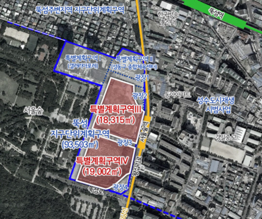 서울 성동구 뚝섬 일대 문화시설 등 복합개발 사업 위치도.[서울시 제공]